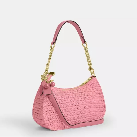 Coach Teri Shoulder Bag (Straw, Cherry Blossom, Pink) - Picture 9 of 10